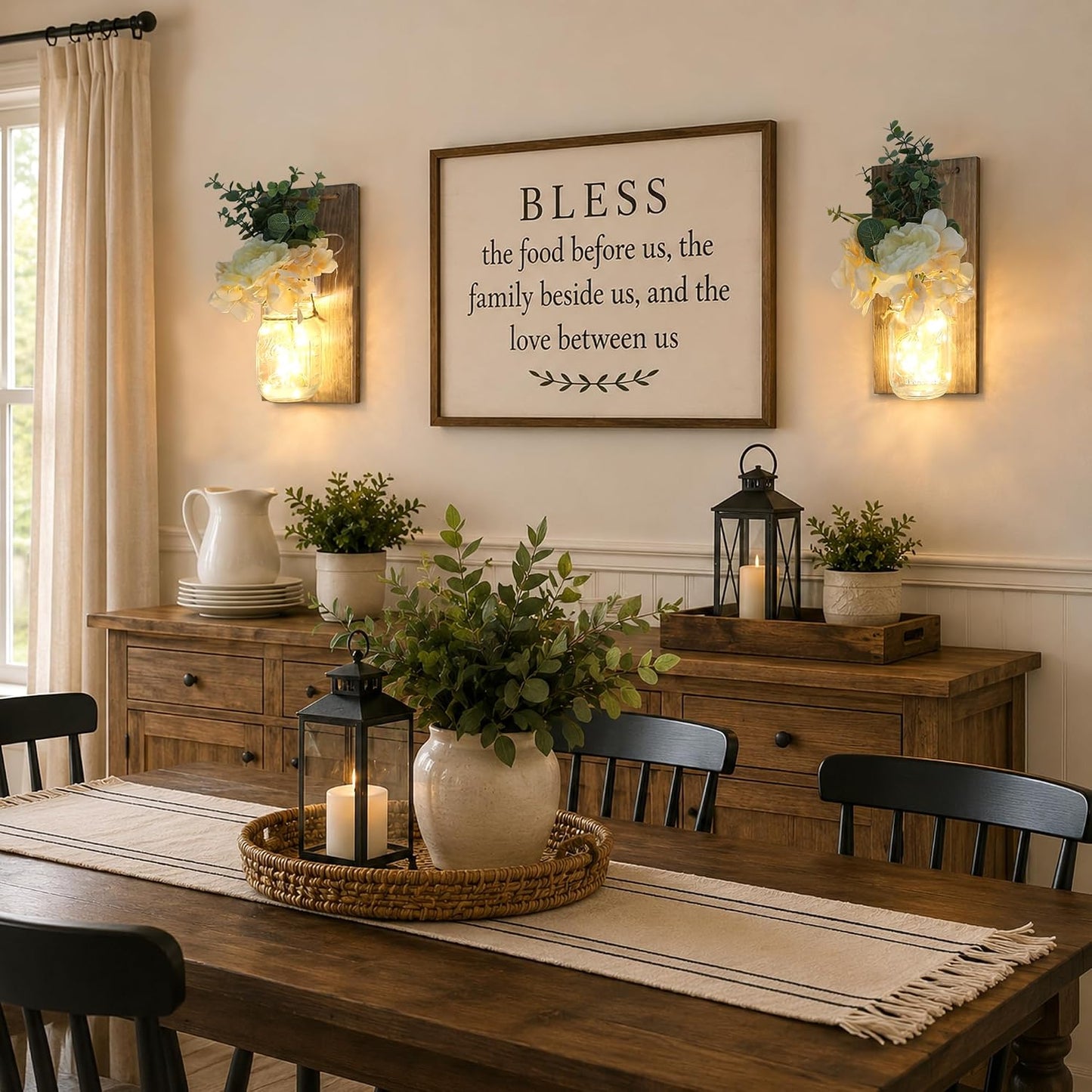 Rustic Mason Jar Wall Sconces / 11.8"H Jacobean + Rose / Set of 2