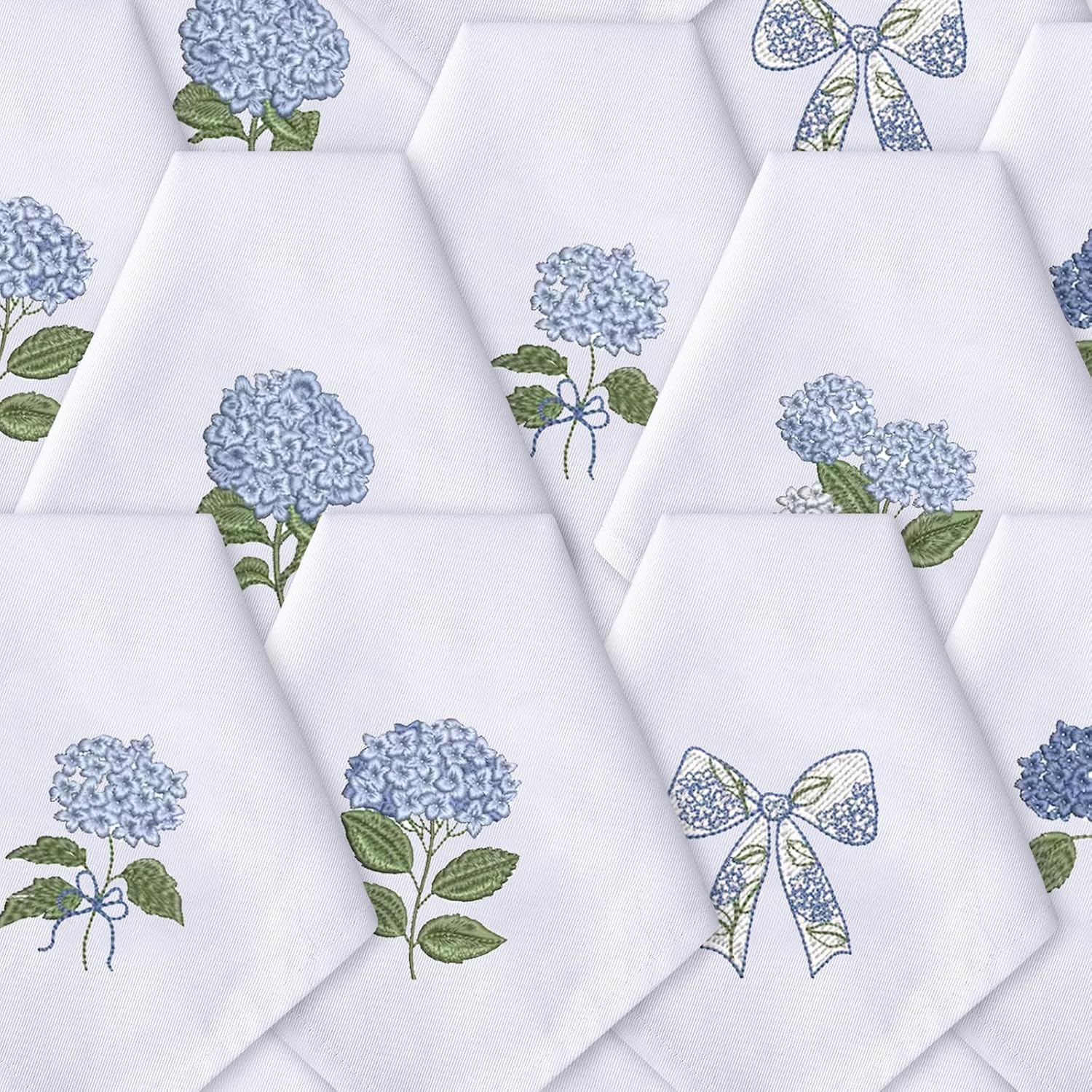 HunnmingRe 12 Pcs Blue Hydrangea Cloth Napkins Bulk 100% Cotton, 17x17inch | Summer Floral Dinner Tea Party, Cocktail