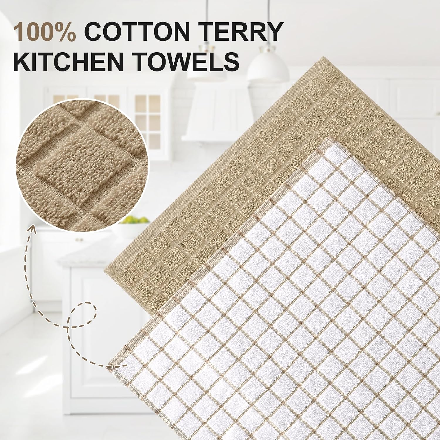 Homaxy Large Premium Cotton Kitchen Towels 16"x 28", 6 Pack, Tan | Natural Ring Spun 390 GSM Dish Towels, Super