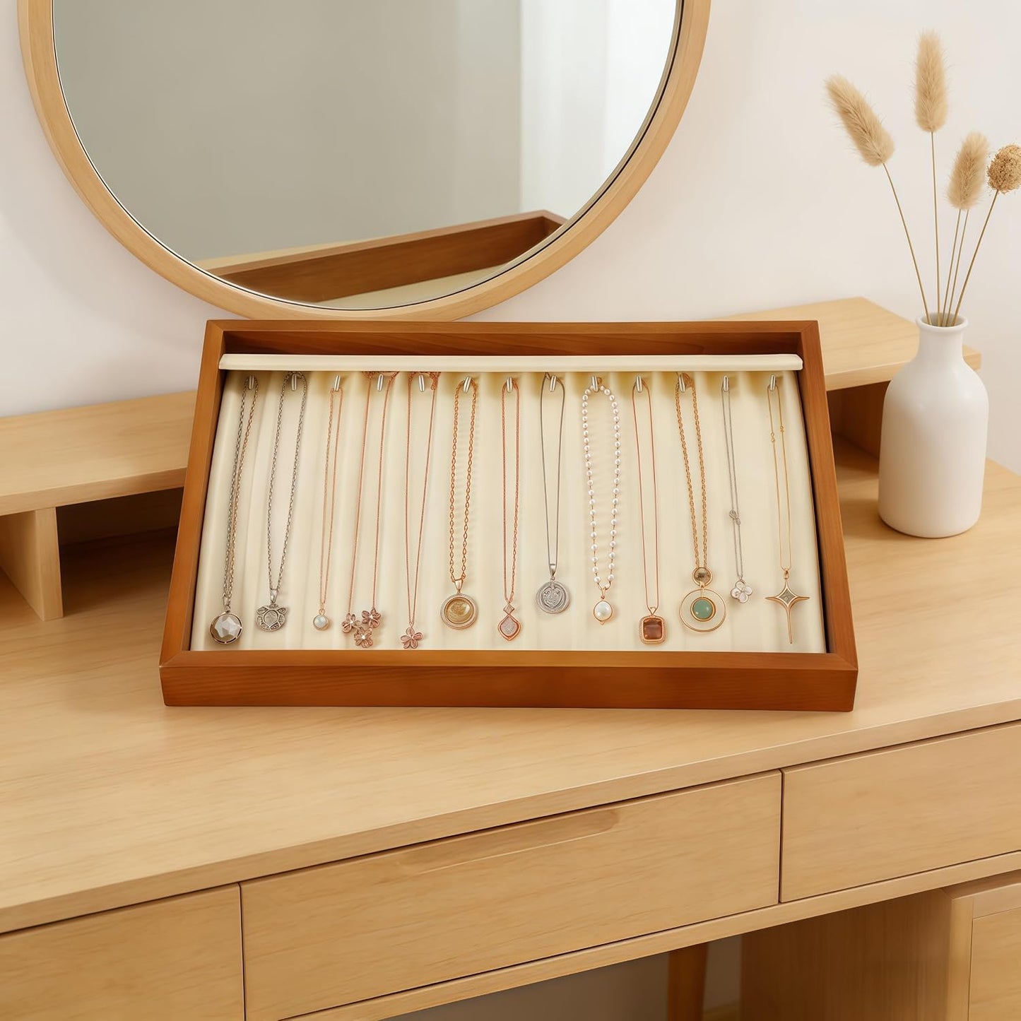 13 Hooks Necklace Organizer Large Jewelry / Old Lace / Necklace Tray1-w 9.45" x H 1.18"x L 13.78
