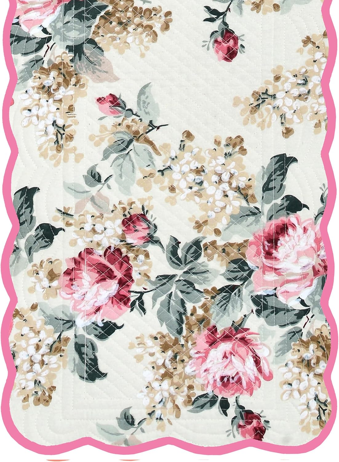 English Garden - Bloom Collection Luxury Handcrafted Runner (Reversible) Cotton Quilted Fabric Machine Washable –