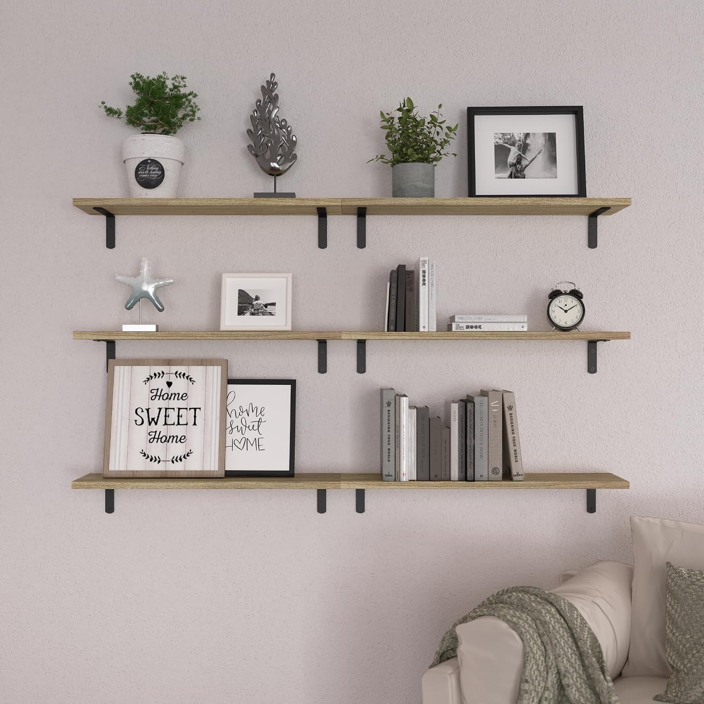 Wood Floating Shelves / 24 Inch / Rustic Brown / Set of 6