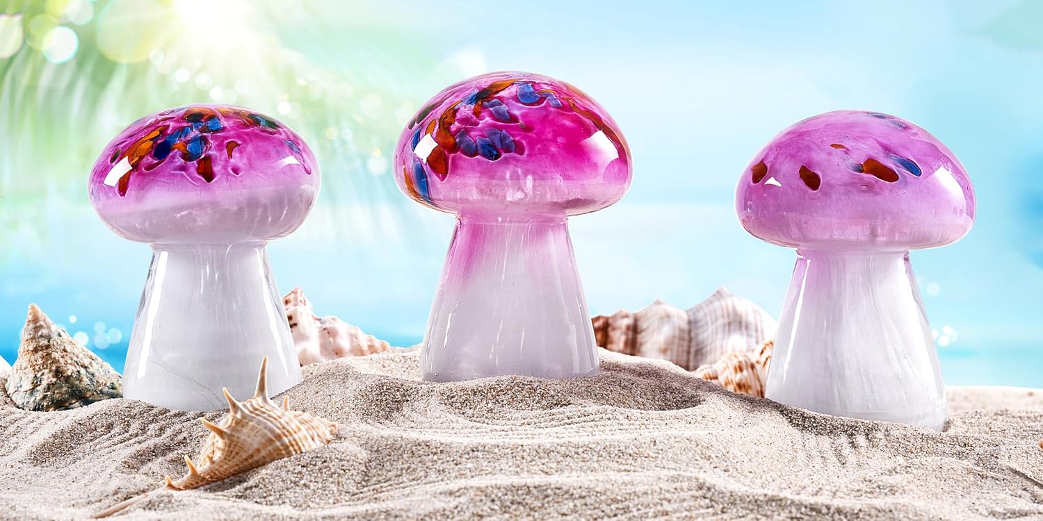 Hand Blown Glass Paperweight for Birthday Gift / Pink Mushrooms