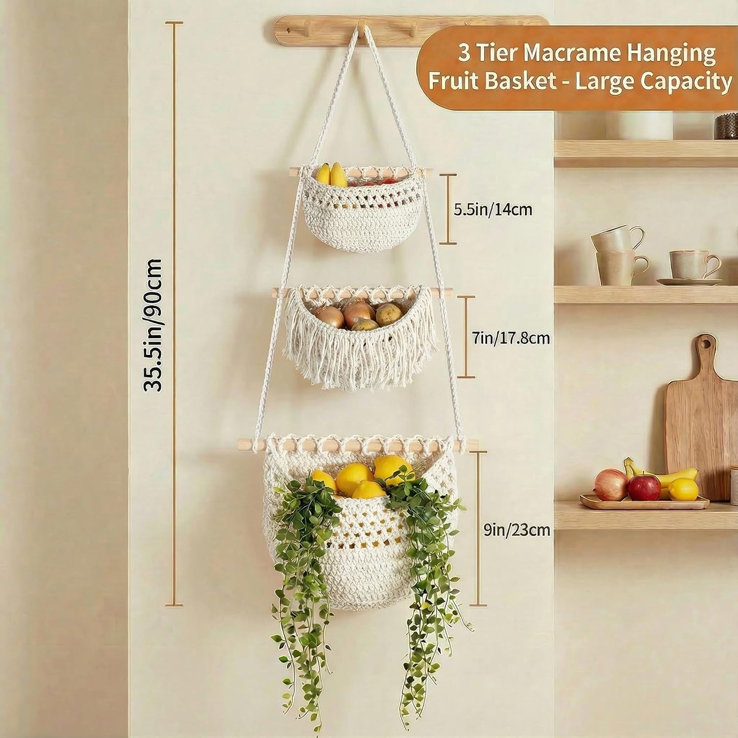 Hang Basket / Jute Wall Baskets / 3 Tier / Standard / White