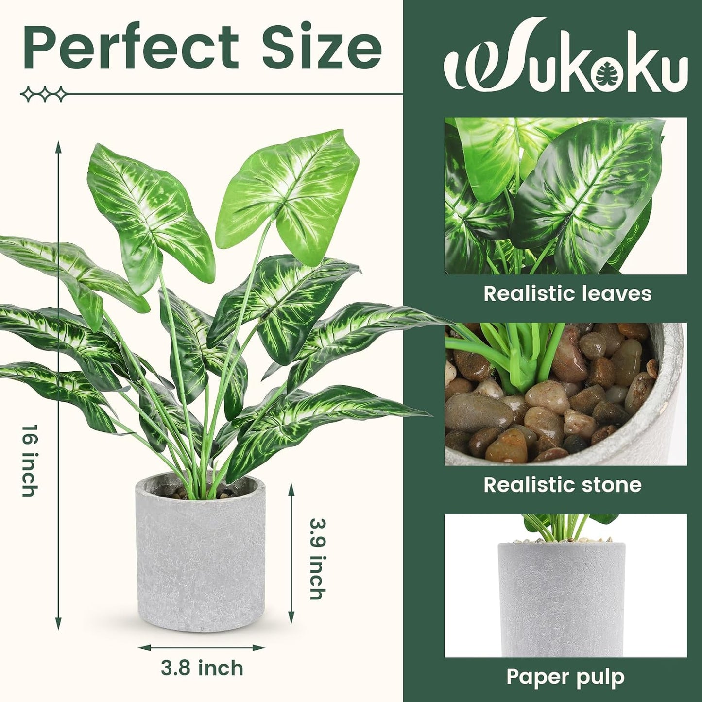 16" Small Fake Plants Artificial Tropical Faux Plants Indoor Desk Plant / Sage Green