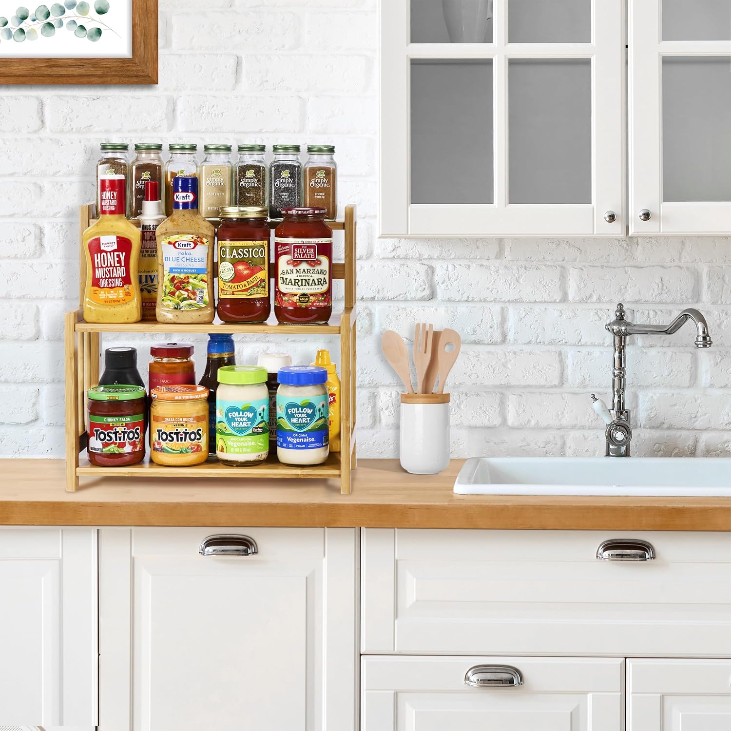 Sorbus Kitchen Countertop Organizer, 3-Tier Bamboo Storage Shelf Rack | Wooden counter display for spices, soap, skin