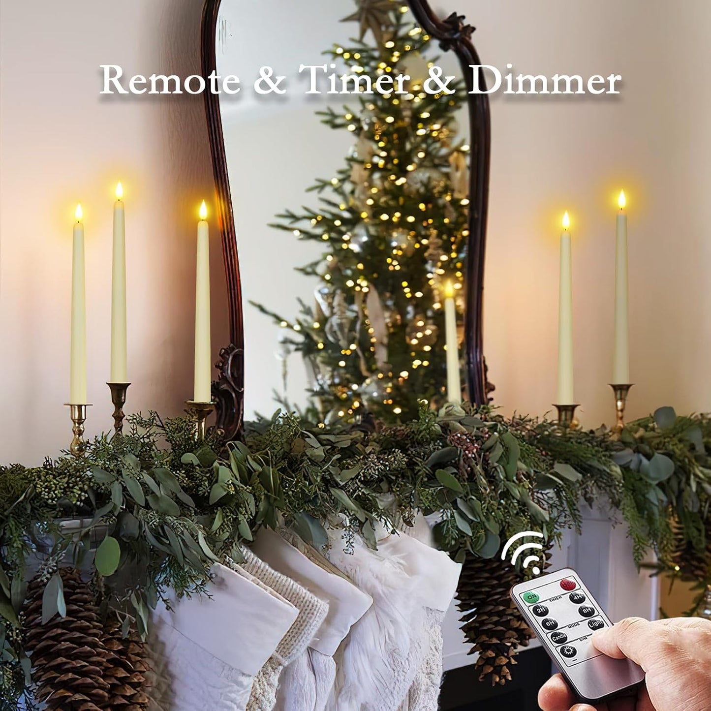 Homemory 24 Pcs Flameless Taper Candles with Remote Timer Dimmer, 11 inches Ivory Candlesticks Battery Operated