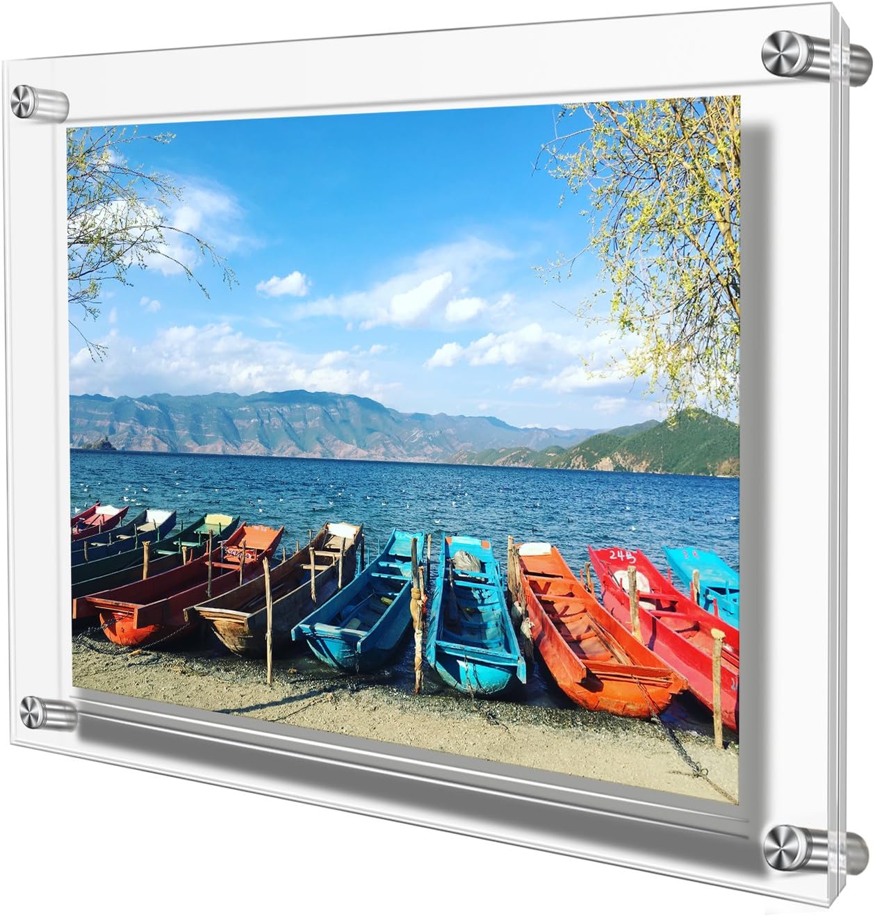 AMEITECH Acrylic Floating Picture Frame, 11x14 Double Panel Clear Wall Mount Document Certificate Frames (Inner Max