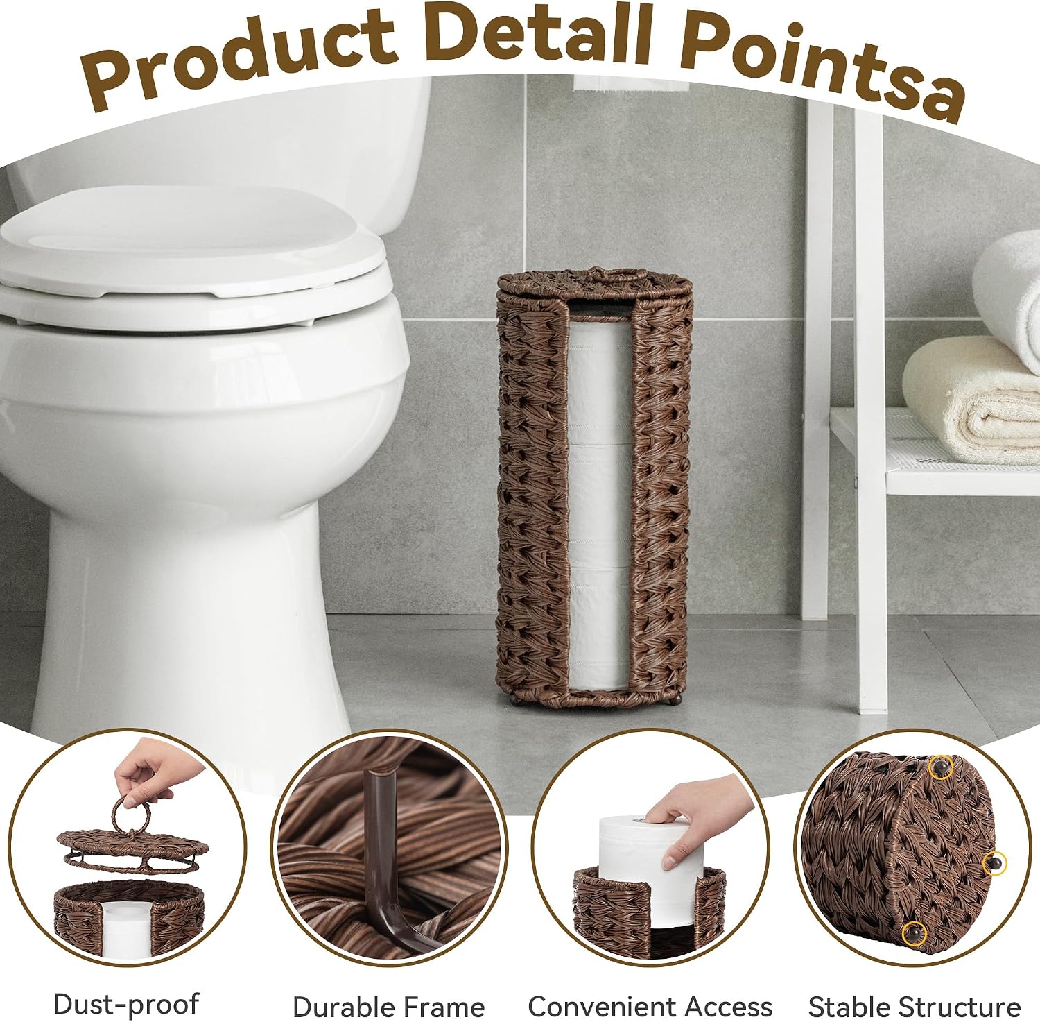 GRANNY SAYS Toilet Paper Storage Basket with Lid, Toilet Paper Holder Stand | Wicker Toilet Paper Holder Basket