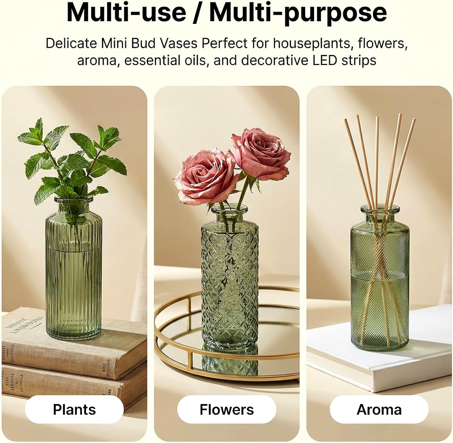 Glass Bud Vases / Green / Set of 30