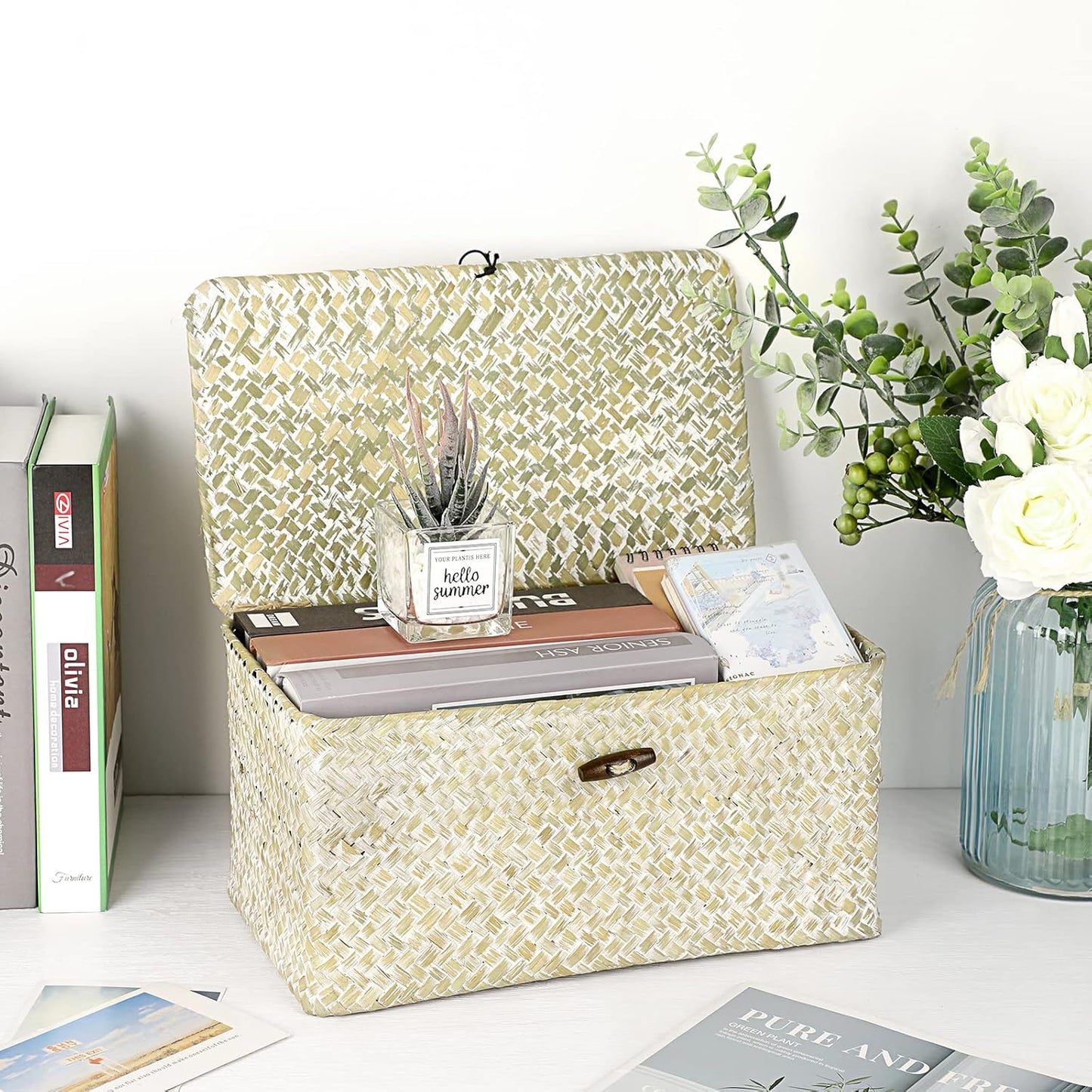 Seagrass Storage Basket Bins / Medium / Whitewash