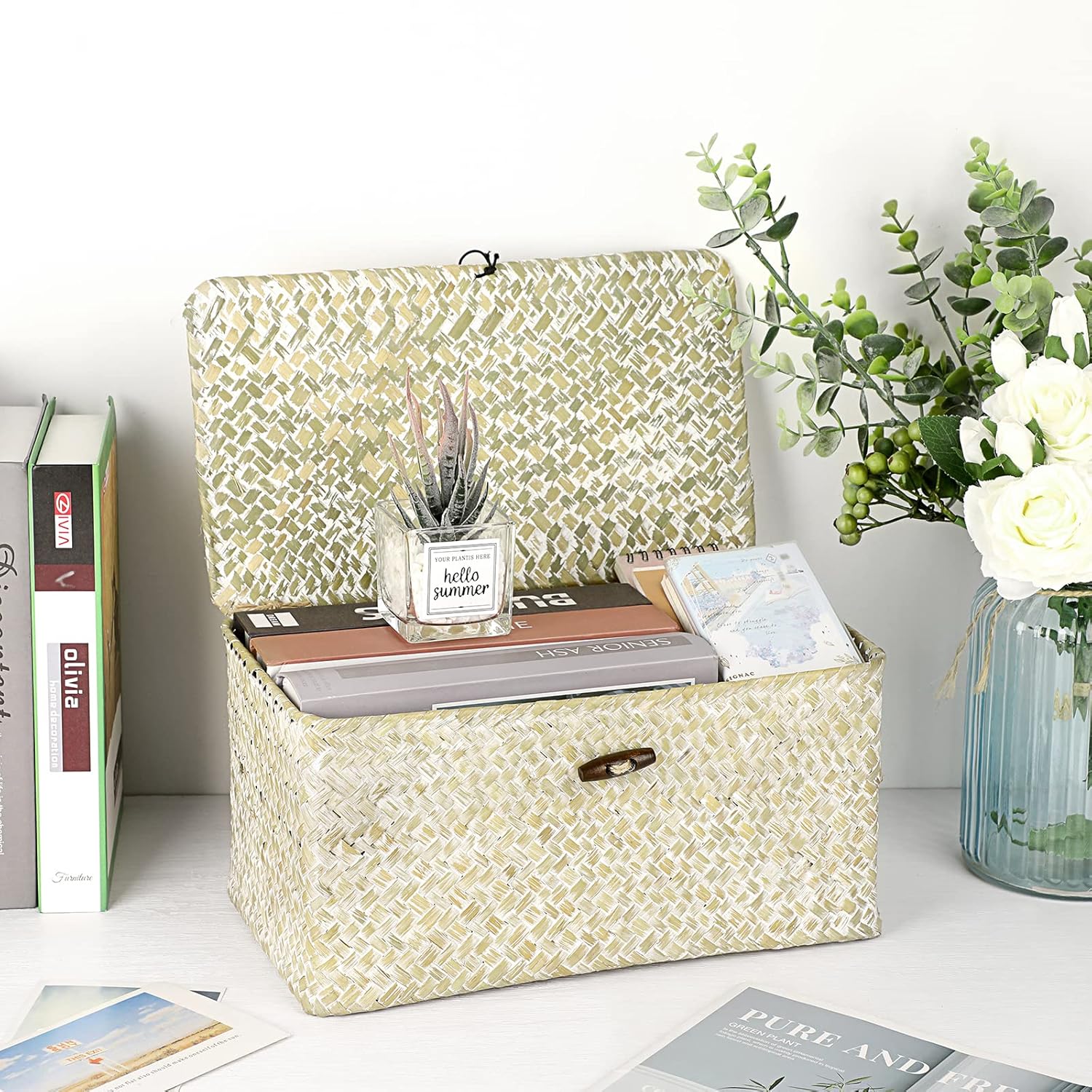 Seagrass Storage Basket Bins / Medium / Whitewash