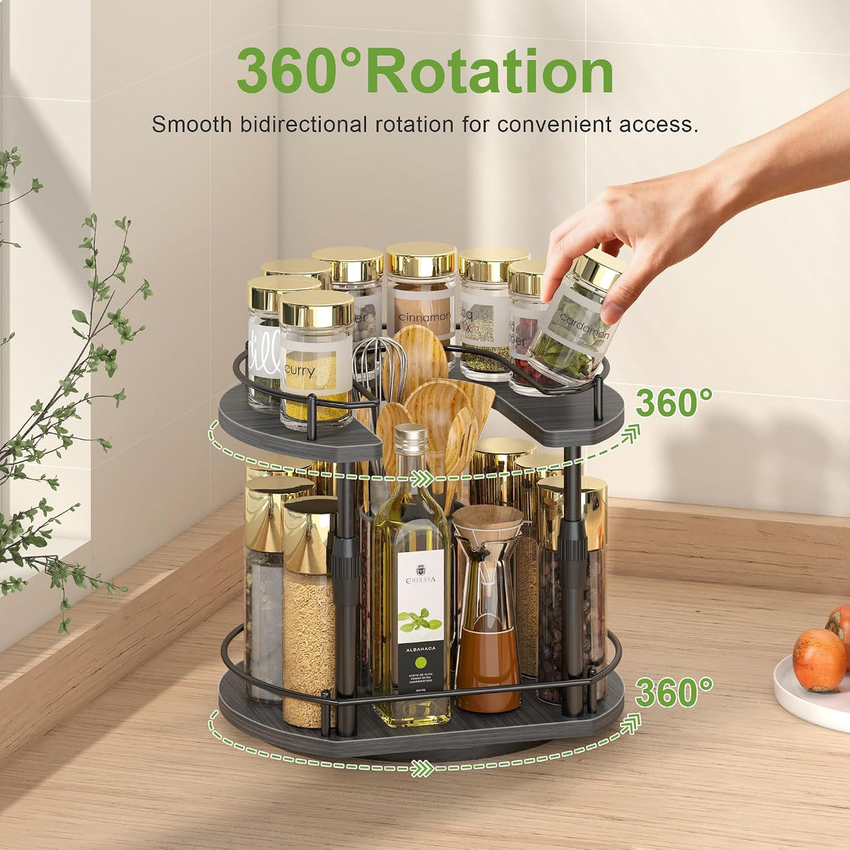 Across-Star Lazy-Susan-Spice-Rack -Organizer For Cabinet With Adjustable Height, 12 inch Rotating Seasoning Holder