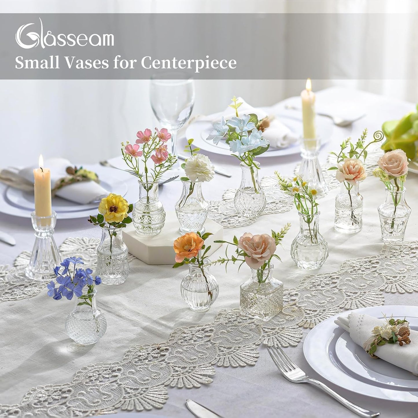 2.7" Mini Glass Vase Set for Flowers Decor Wedding Party Baby Shower / Clear / Set of 20