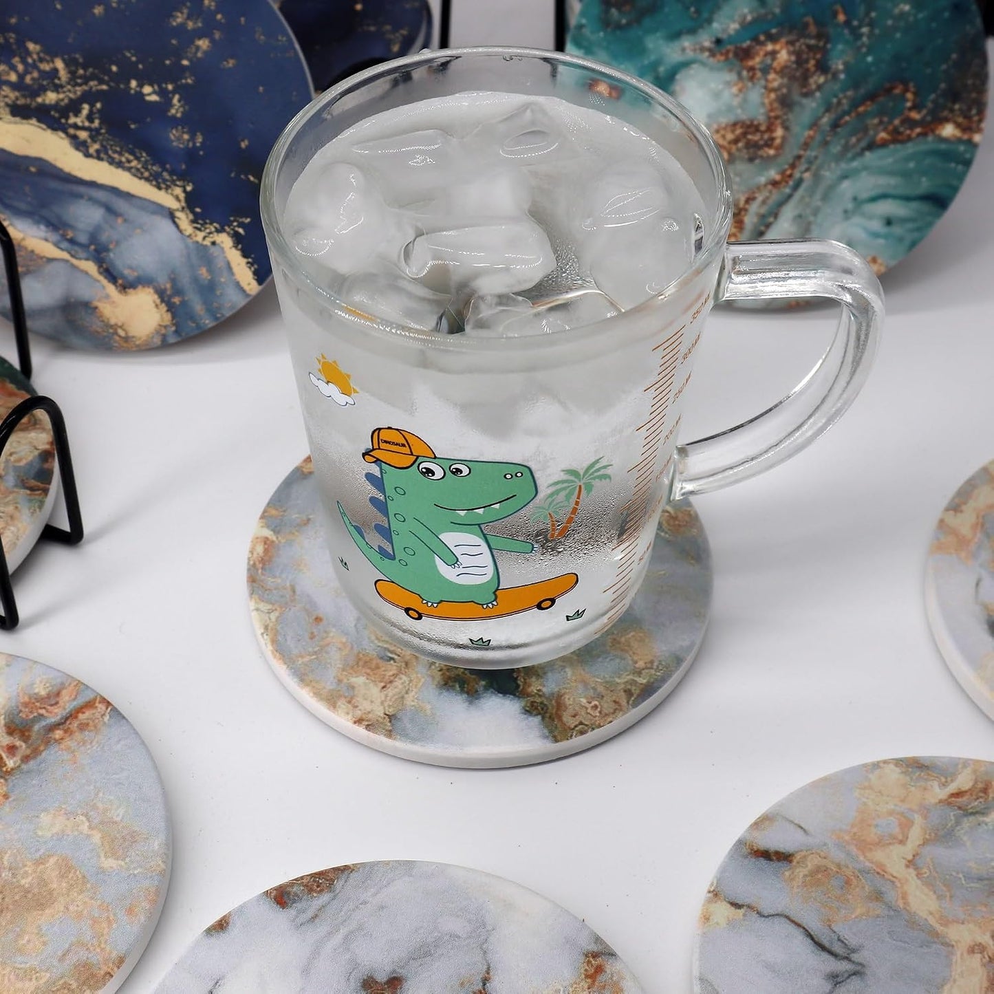 Holder Absorbent Drink Coaster Set Outdoor Round Abstract Table Decorative / White Gold