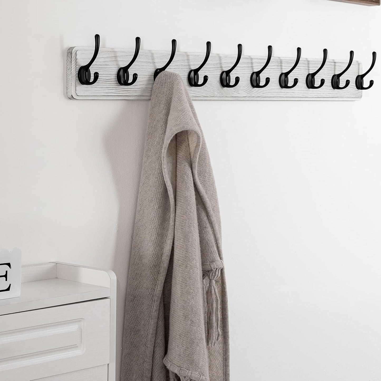 SKOLOO Rustic Wall Mounted Coat Rack, Case of 2, Pine Solid Wood Coat Hook Hanger - 10 Hooks for Hanging Clothes Robes