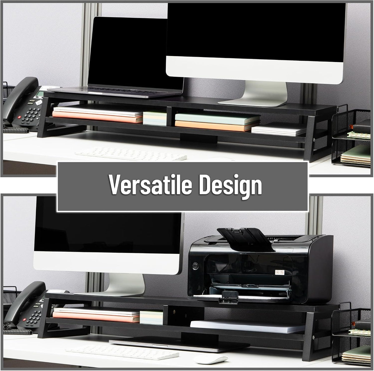 Mind Reader 2-Tier MDF Double Monitor Stand, Dual Screen Riser with Storage Shelf, 33.75 Inch Wide, 88 lb Capacity
