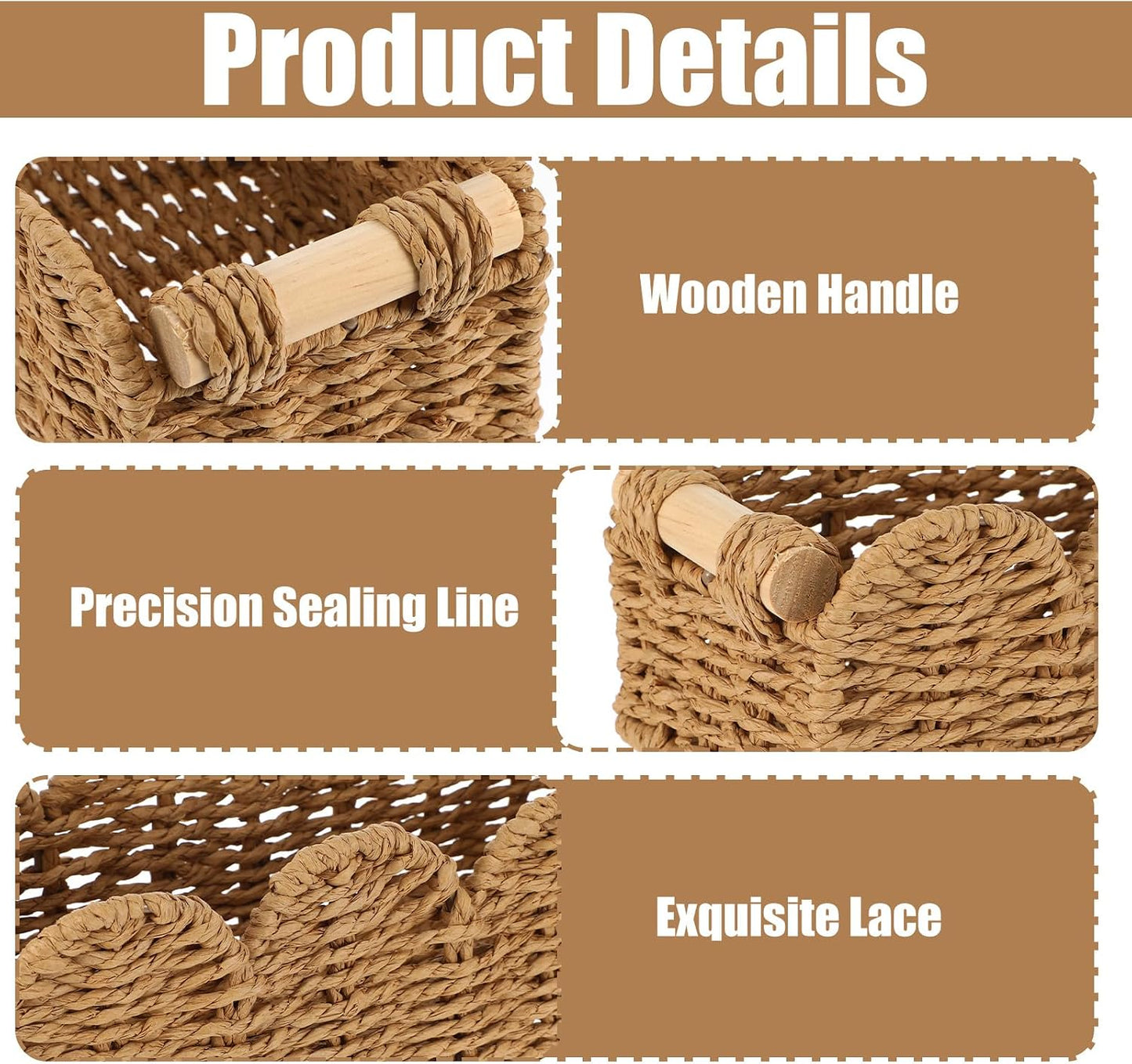 Scalloped Edge Paper Rope Wicker Basket for Over Toilet Tank Top / Beige / Set of 2