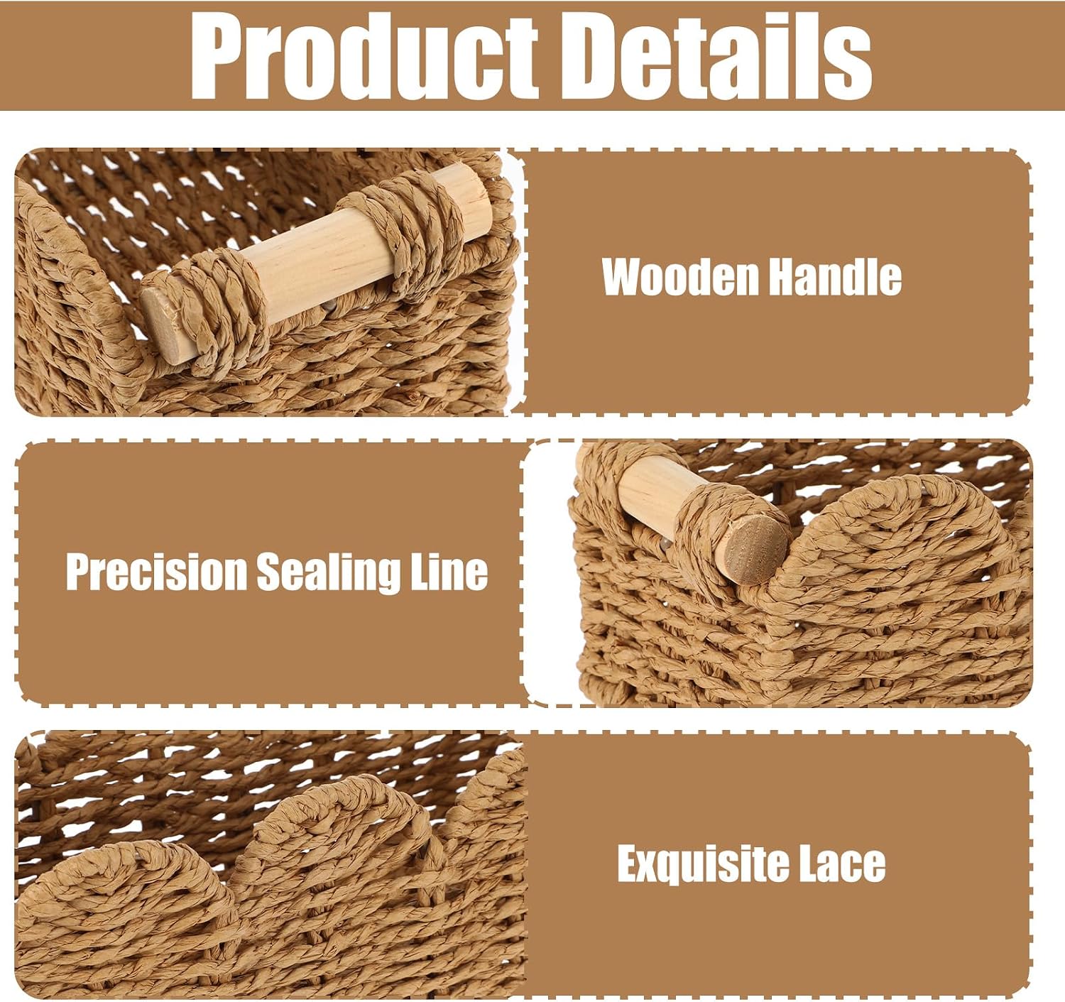 Scalloped Edge Paper Rope Wicker Basket for Over Toilet Tank Top / Beige / Set of 2