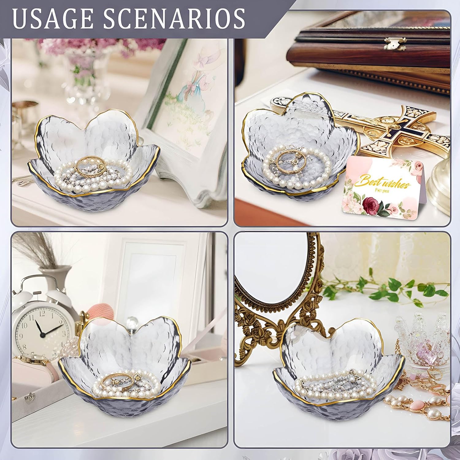 Box Greeting Card Small Glass Trinket Dish Tray for Earrings / Grey / Set of 8