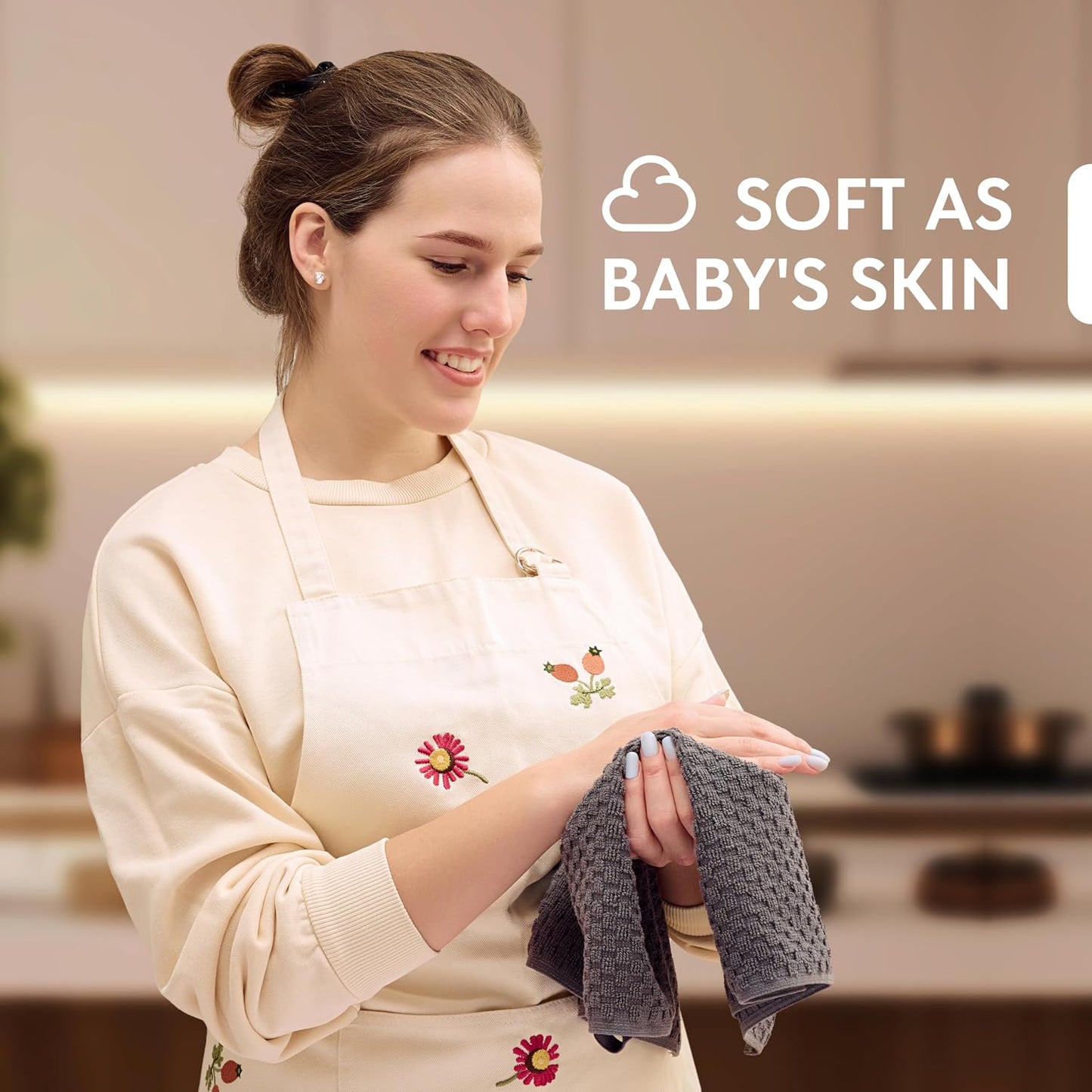 Super Absorbent Kitchen Towels 12 Pack - Premium 100% Cotton Kitchen Towels, 450GSM Thick Machine Washable Gray Dish