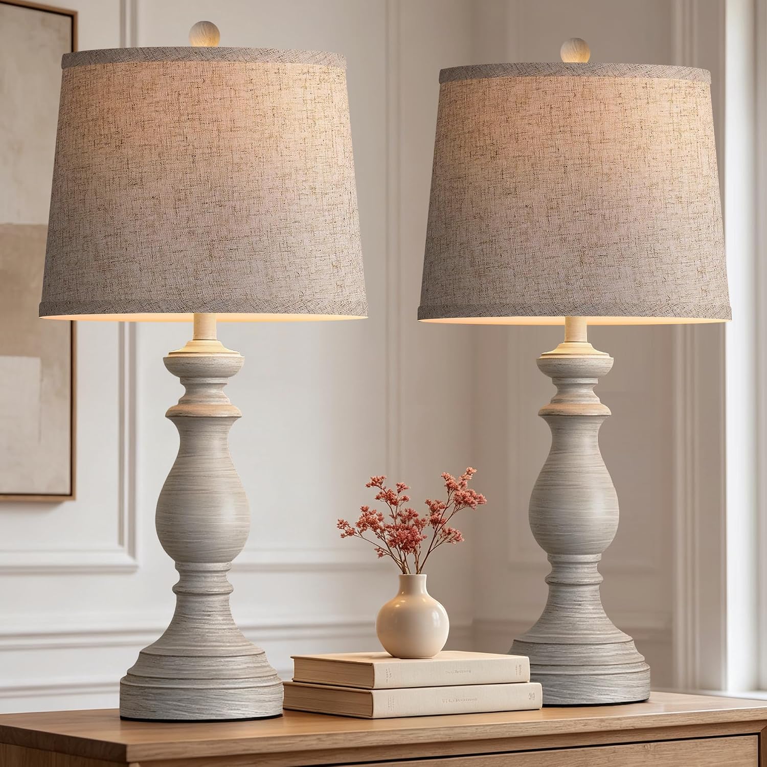 PARTPHONER Traditional Table Lamp Set of 2, Rustic Farmhouse Table Lamps for Living Room Bedroom, 27" Bedside Desk