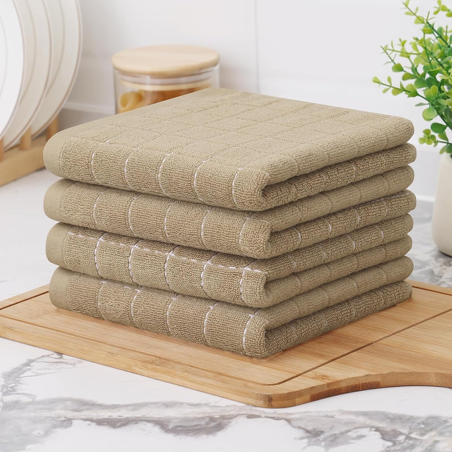 Homaxy 100% Cotton Terry Kitchen Towels, 8 Pack, Tan | Ultra Soft and Absorbent Dish Towels for Kitchen, Suitable for