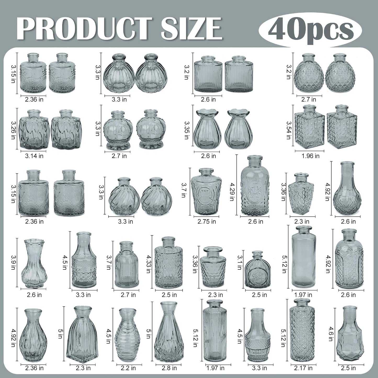 Glass Bud Vases in Bulk / Black / Set of 17
