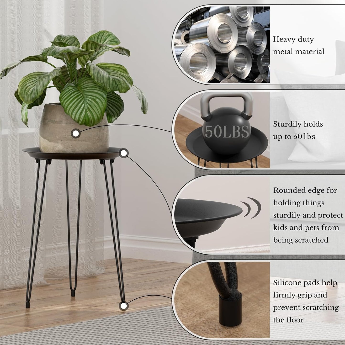 Metal Plant Stand Indoor Outdoor, Tall Flower Pot Stand | Heavy Duty Plant Stool Tall Flower Pot Round Plant Table for