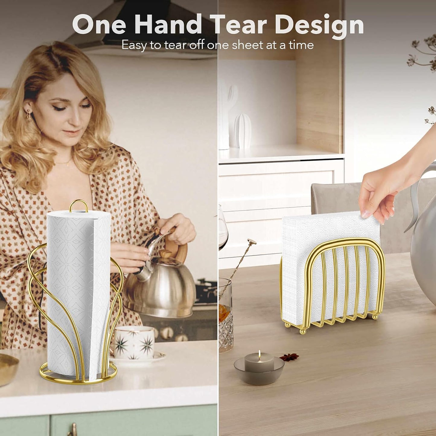 Paper Towel Holder Countertop, Stainless Steel Paper Towel Roll Holder and Paper Napkinholder Set, Standing Paper Towel