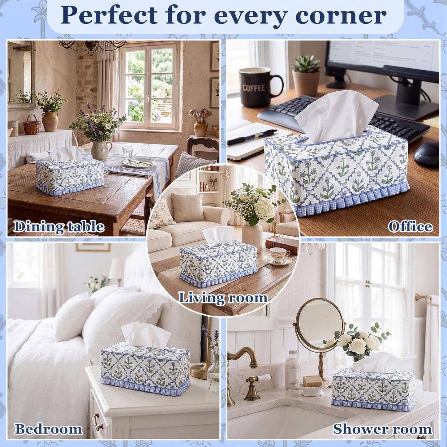 Ruffle Boho Fabric Tissue Box Cover / Trellis Floral