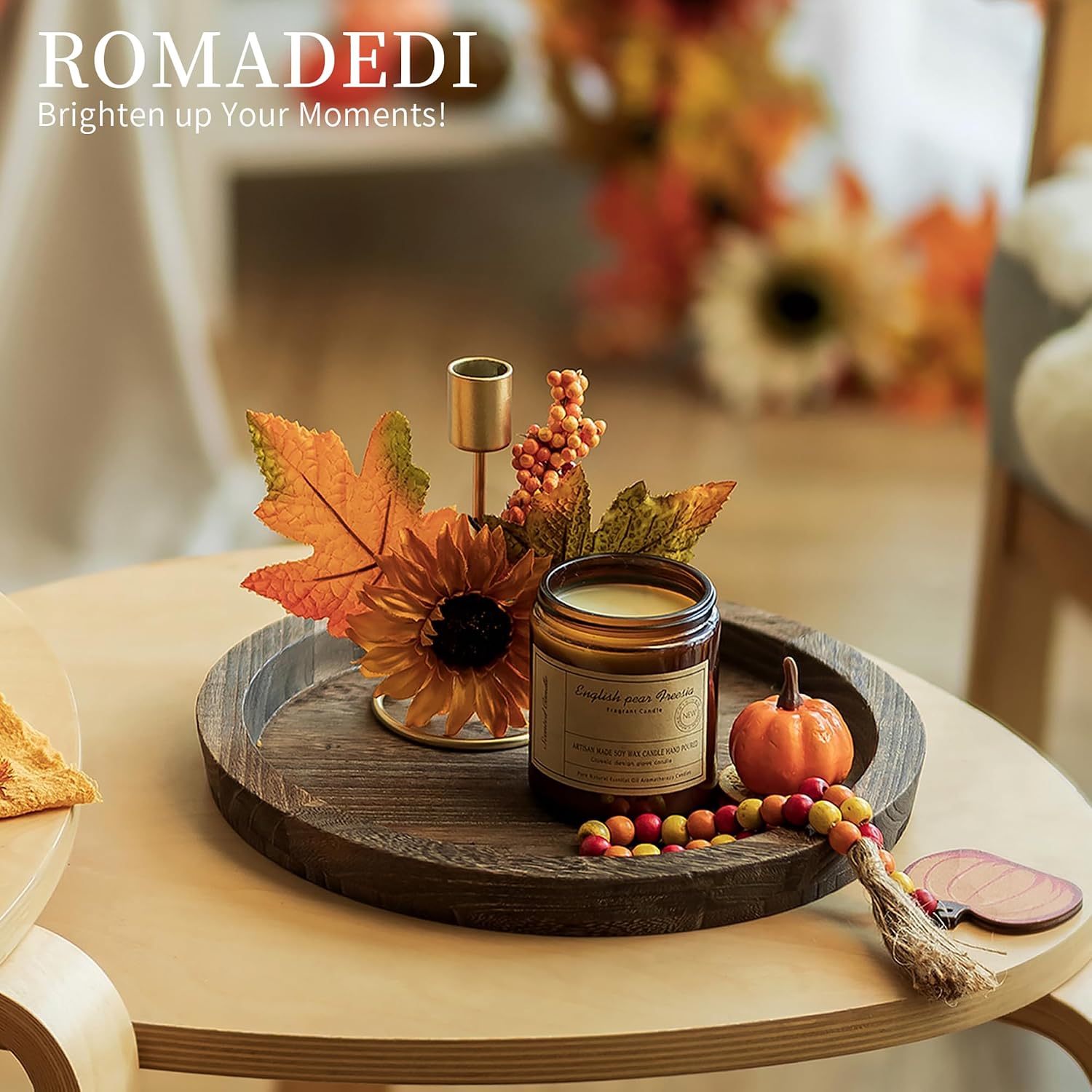 Farmhouse Wooden Candle Tray / Rustic / 11 Inch