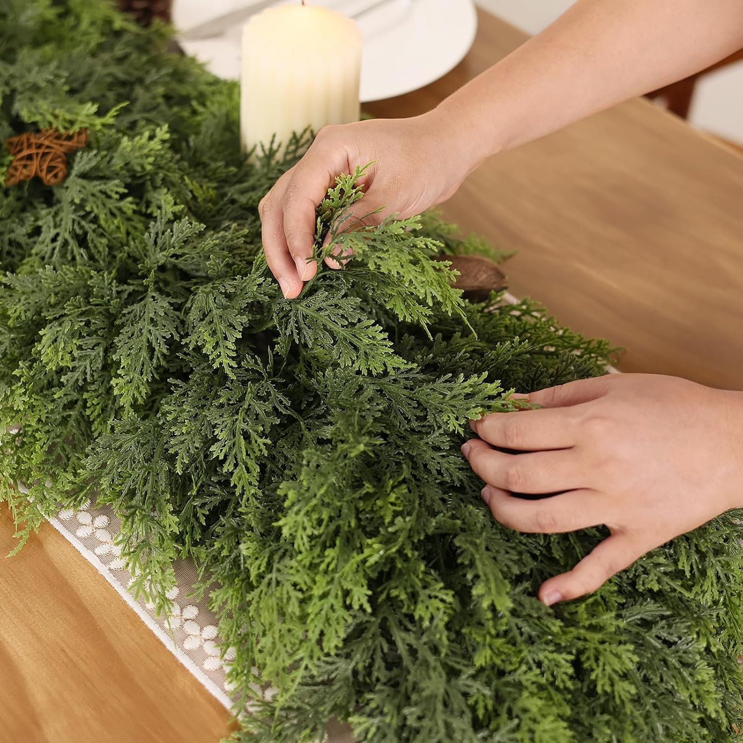 2PCS 5FT Lifelike Touch Artificial Cedar Garland for Mantle Christmas Decor | Thick and Lush, Realistic Fake Cedar Pine