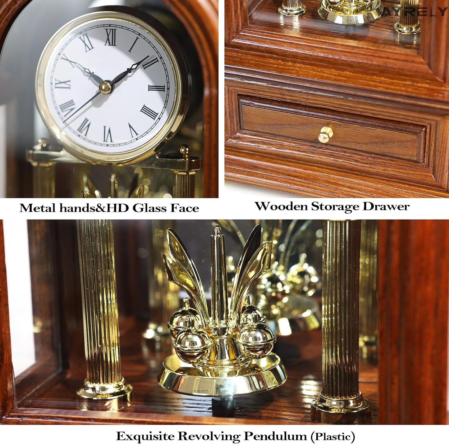 AYRELY® Wooden Table Anniversary Clock, Antique Shelf Clocks, Revolving Pendulum Mantel Clocks, Desk Grandfather Clock