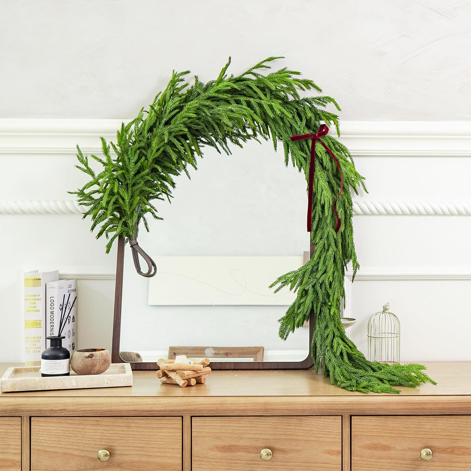 72" Extra Full Norfolk Pine Garland Realistic Christmas Garland Cedar Garland for Mantle Stairs Table Wall Fireplace