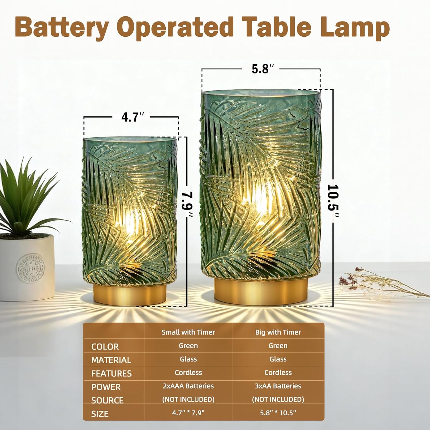Battery Operated Table Lamp / Green / Small