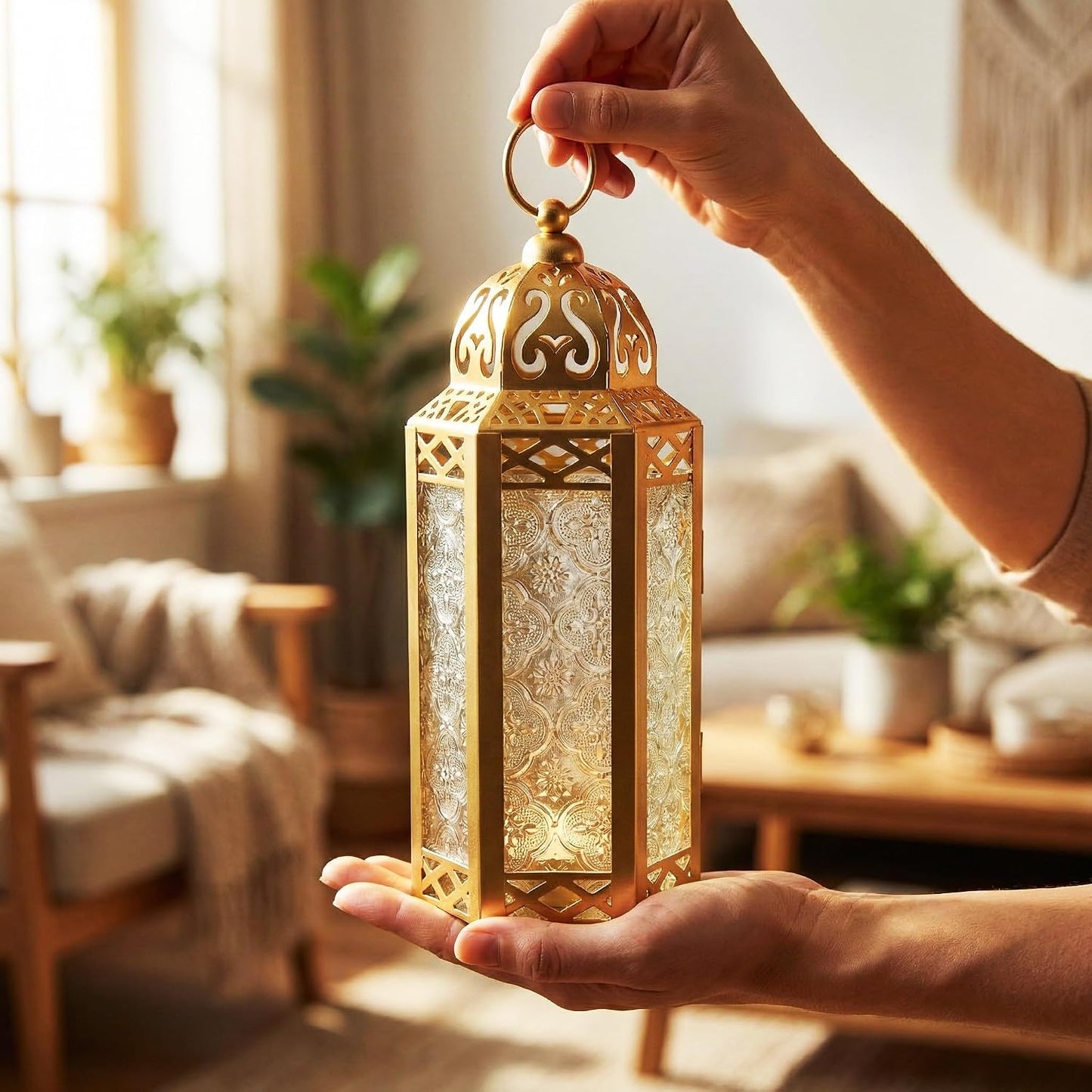 Vela Lanterns Decorative Indoor Moroccan Candle Holders, Gold, M, 2-Pack | Ramadan Decorations for Home, Eid Candle