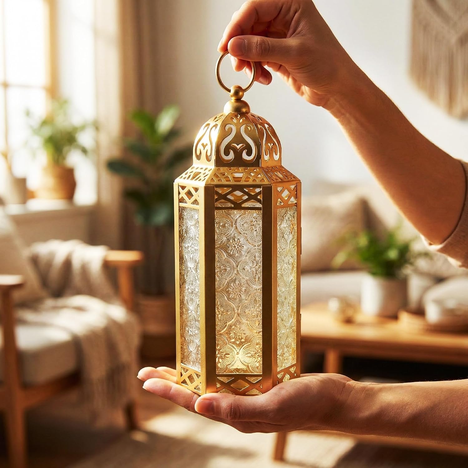 Vela Lanterns Decorative Indoor Moroccan Candle Holders, Gold, M, 2-Pack | Ramadan Decorations for Home, Eid Candle