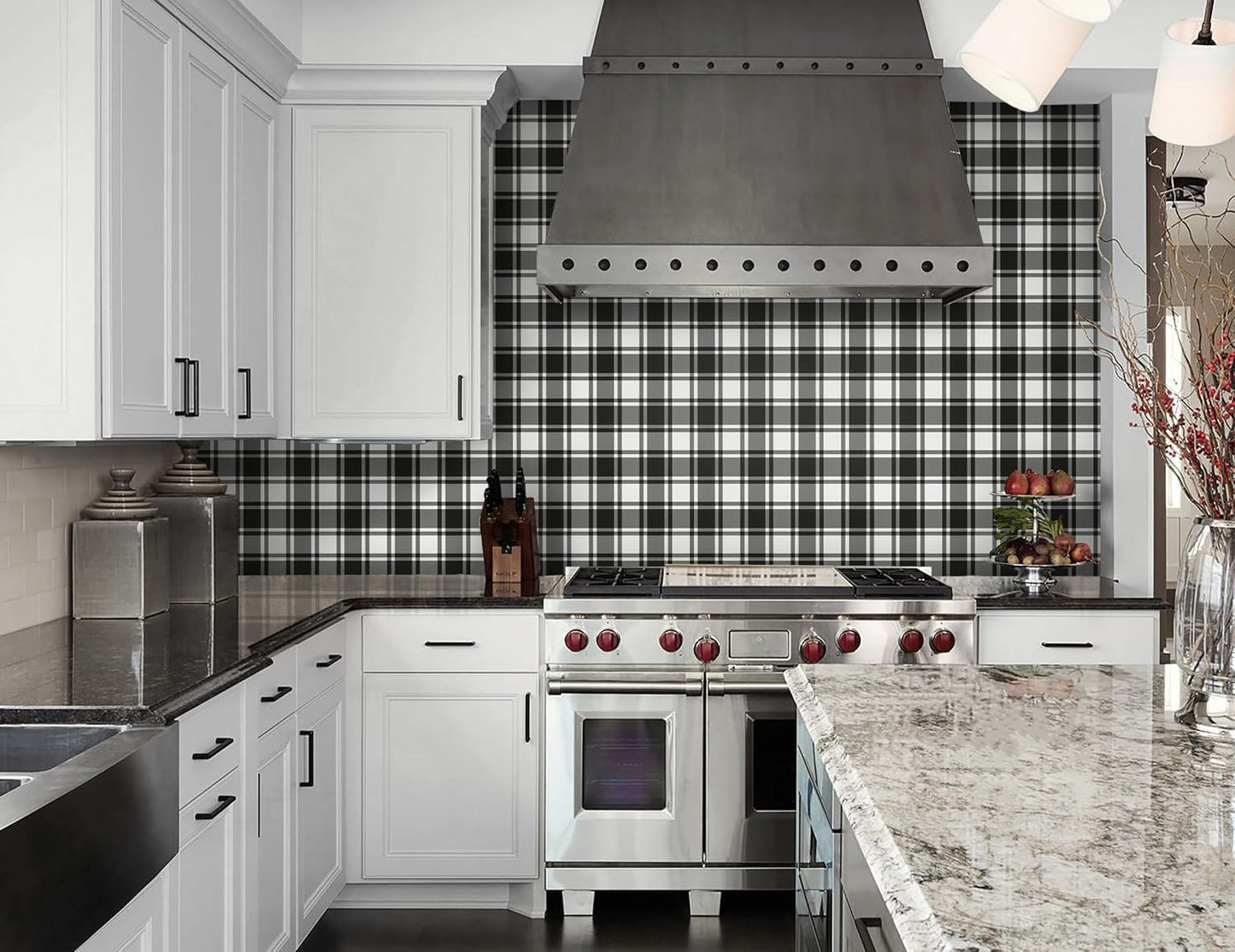 Black and White Peel and Stick Wallpaper Trellis Removable Contact Paper / 17.7 x 197 / Black/white