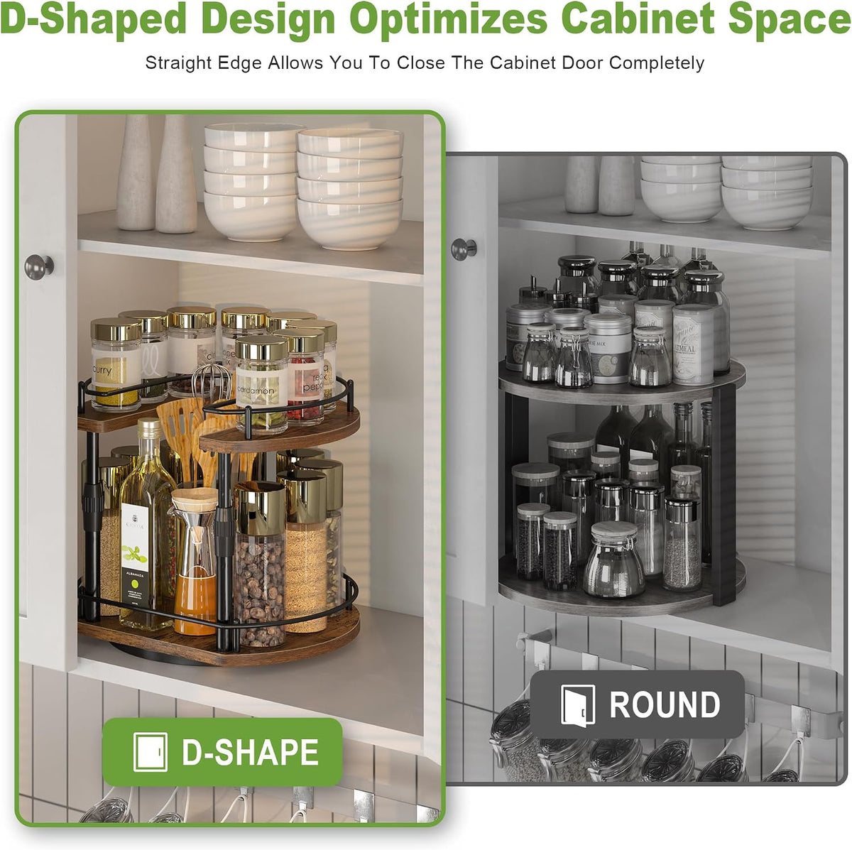 Across-Star Lazy-Susan-Spice-Rack -Organizer For Cabinet With Adjustable Height, 12 inch Rotating Seasoning Holder