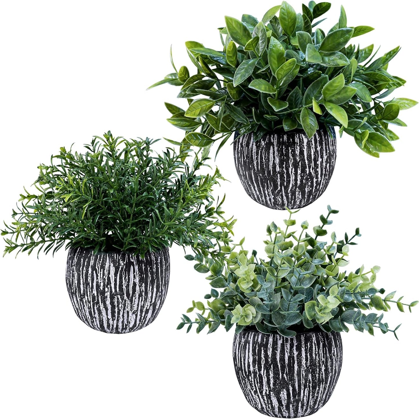 Artificial Potted Plants Faux Eucalyptus Rosemary Boxwood Greenery in & White / Black / Set of 3
