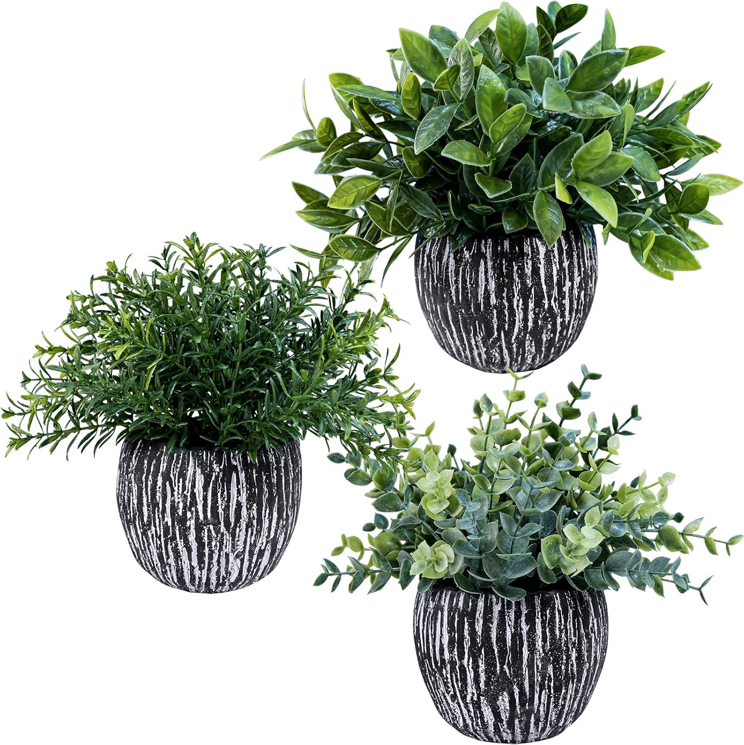 Artificial Potted Plants Faux Eucalyptus Rosemary Boxwood Greenery in & White / Black / Set of 3