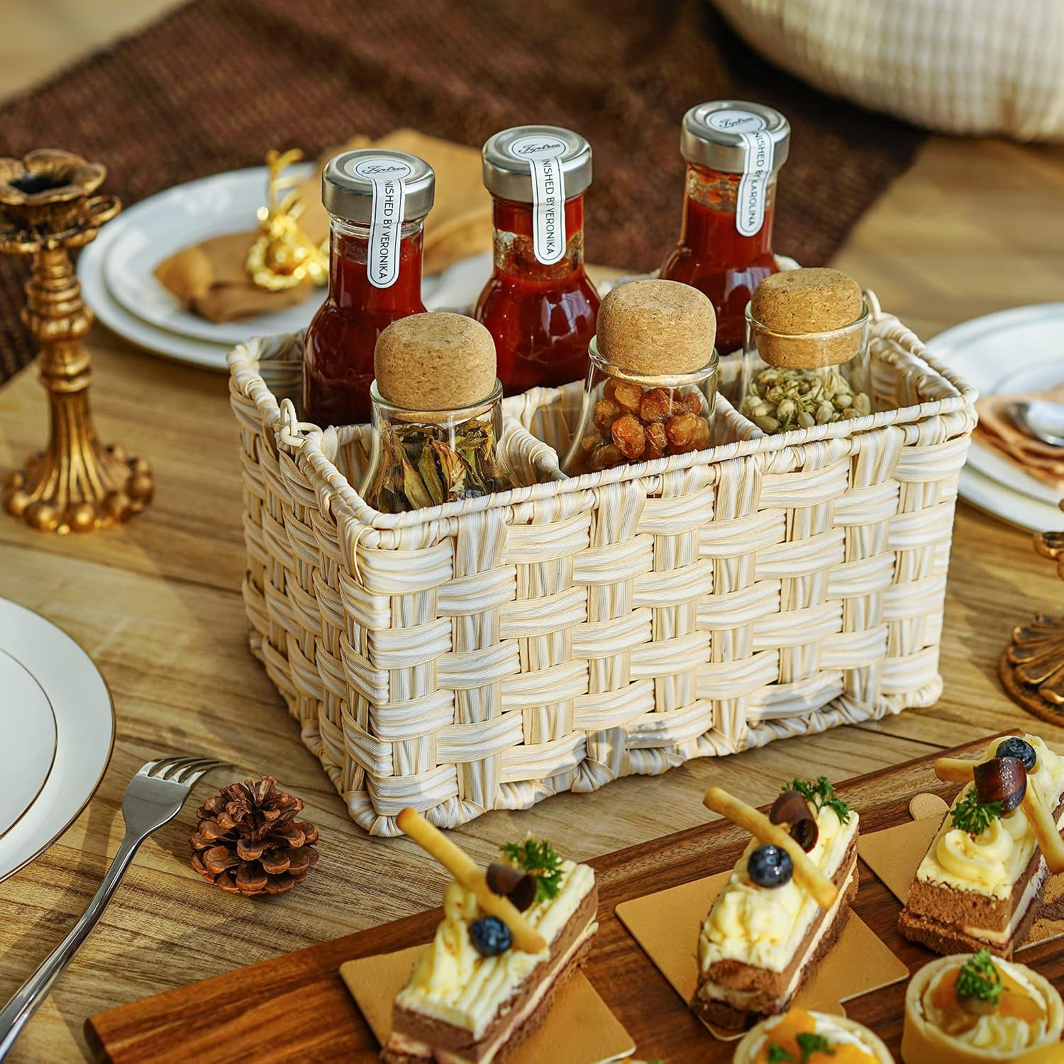 Wicker Utensil Organizer / Butter Milk