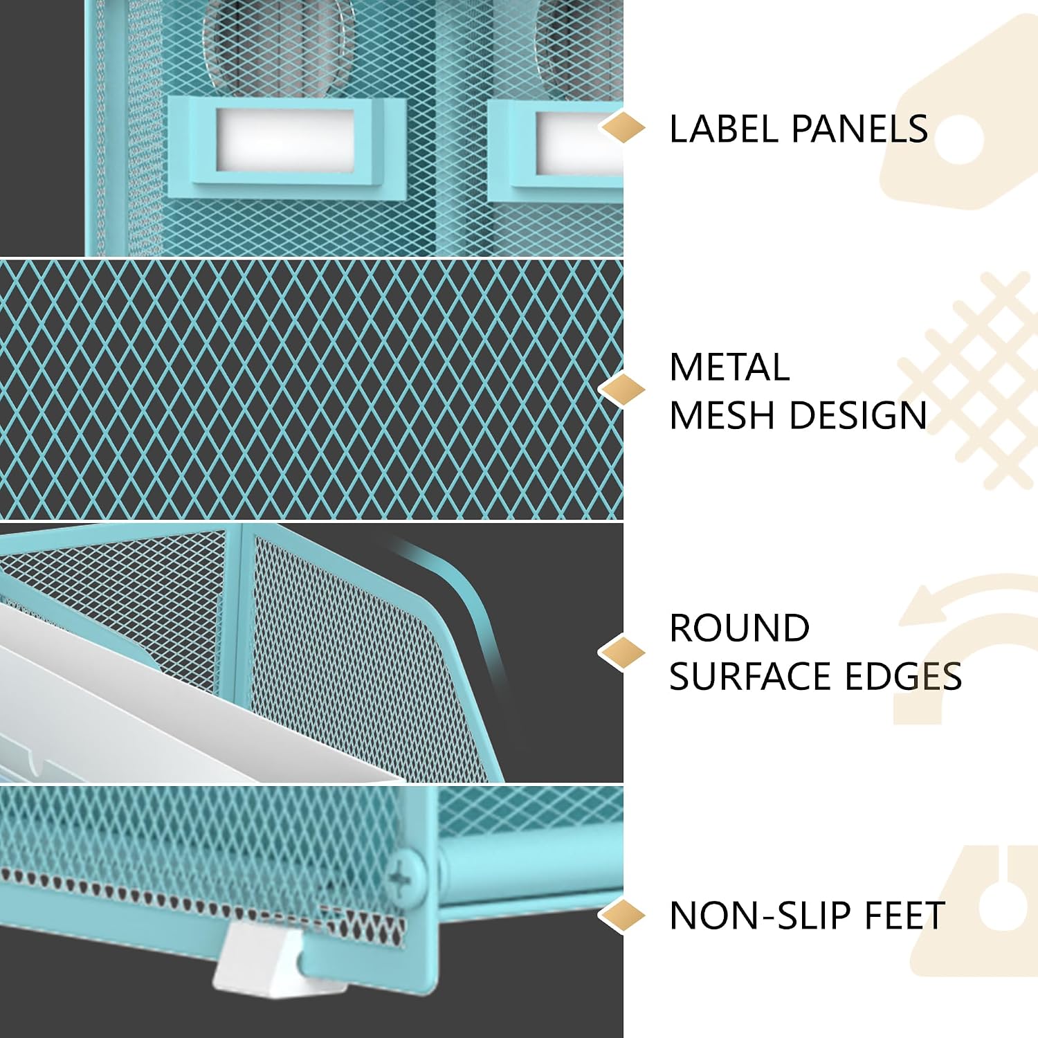 DALTACK 5-Slot Magazine File Holder, Metal Binder Holder, Blue | Iron Mesh Construction, Labeled Sections for Easy