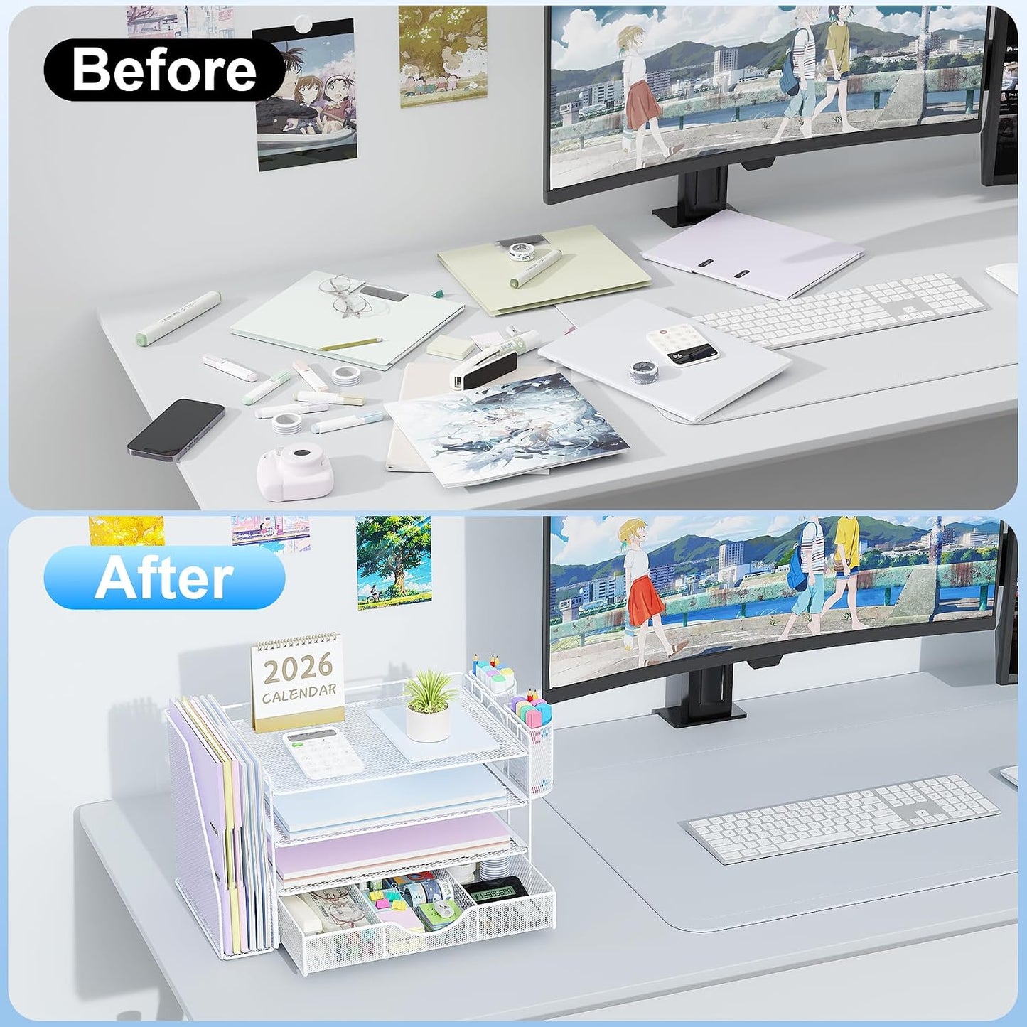 gianotter Desk Organizers and Accessories with File Holder, 4-Tier Desk Accessories & Workspace Organizers with Drawer