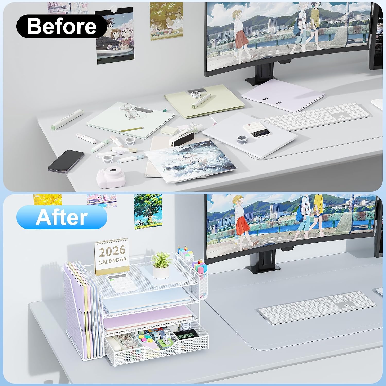 gianotter Desk Organizers and Accessories with File Holder, 4-Tier Desk Accessories & Workspace Organizers with Drawer