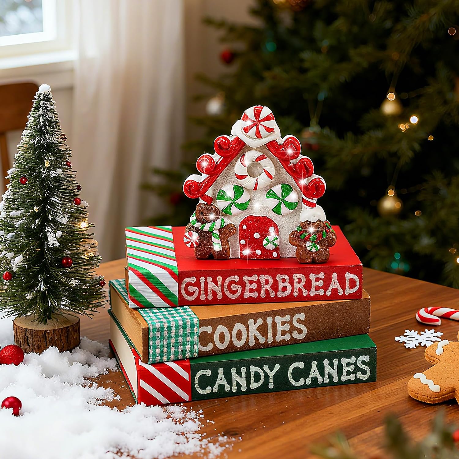 Christmas Table Decoration Resin Gingerbread House Tiered Tray Decor Wood Rustic Gingerbread Block