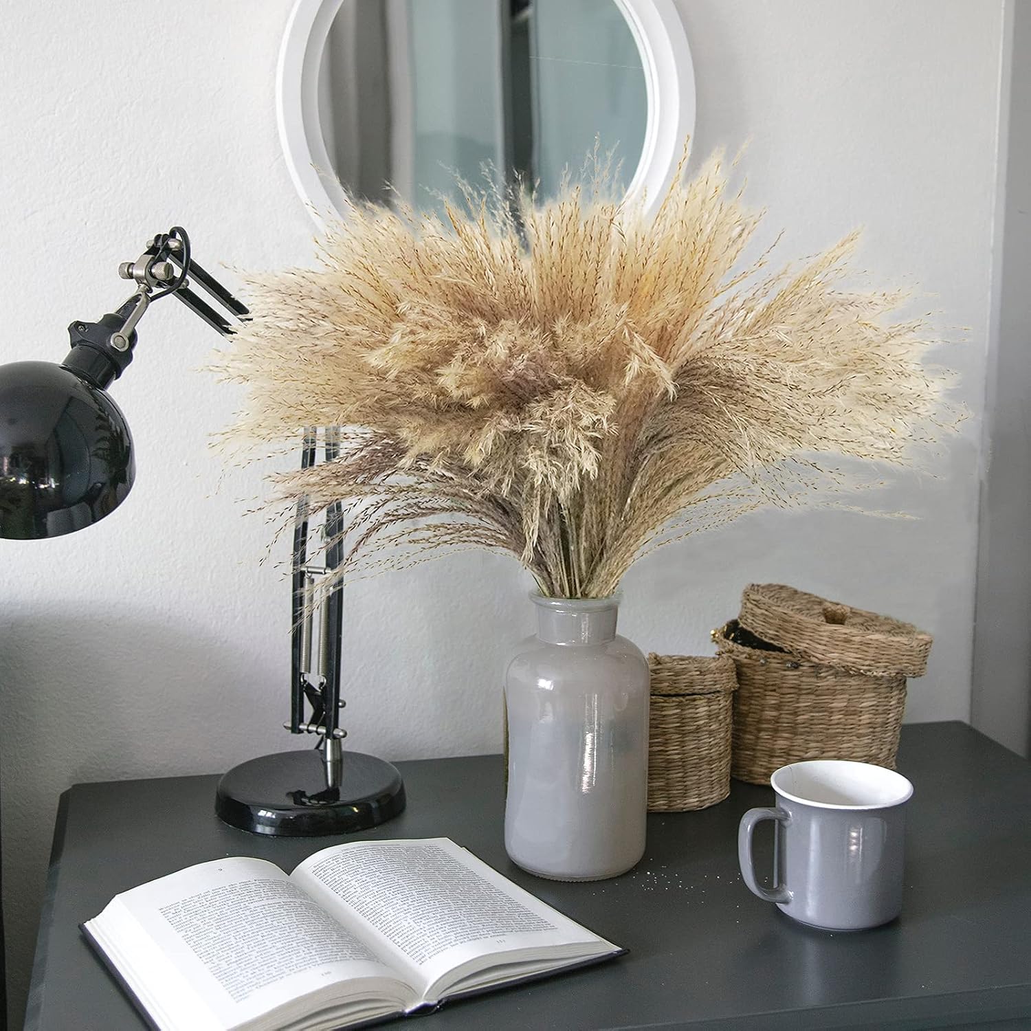 Plume Tall Dried Flowers Large Faux Reed / Dried Pampas Grass / Natural / 17 Inch / Set of 100