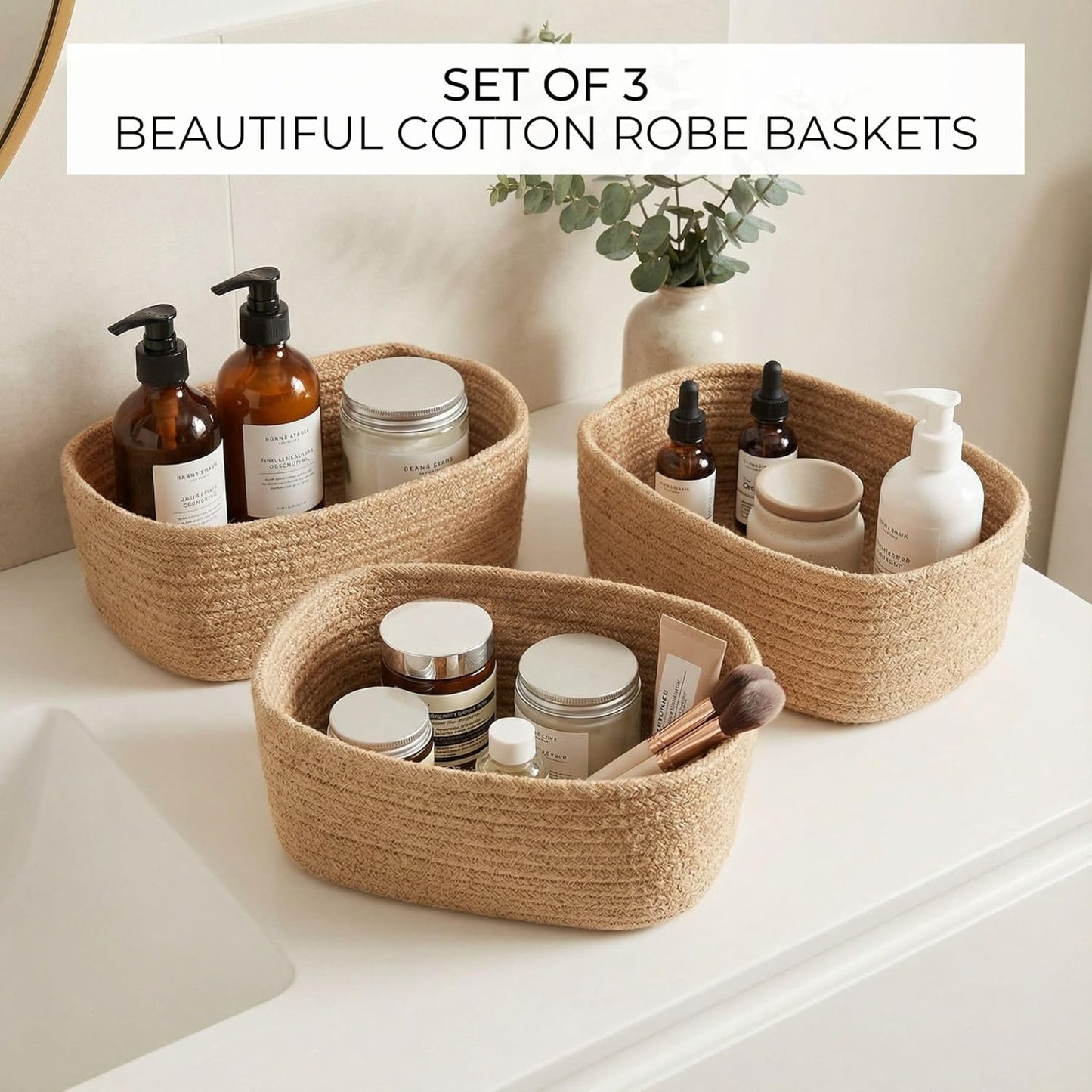 Storage Basket / Sturdy Jute Rope Baskets / Jute-brown / Set of 3