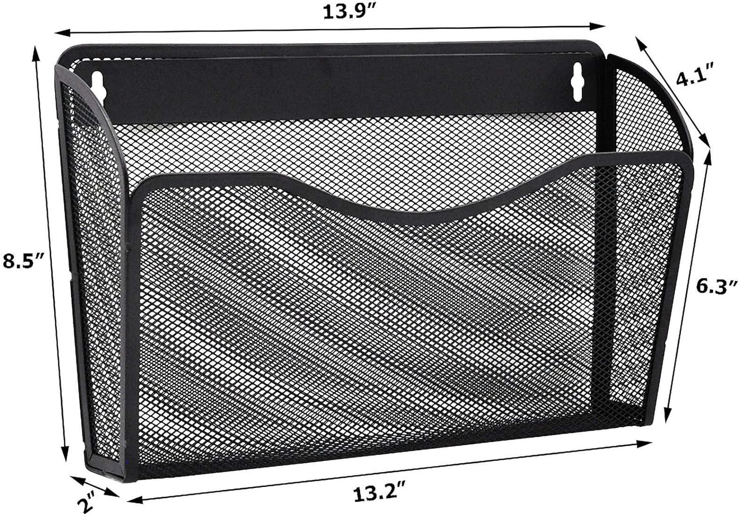 6 Single Pocket Mesh Hanging File Organizer, Vertical Wall Mounted Magazine File Holder, Mount Basket Mail Paper